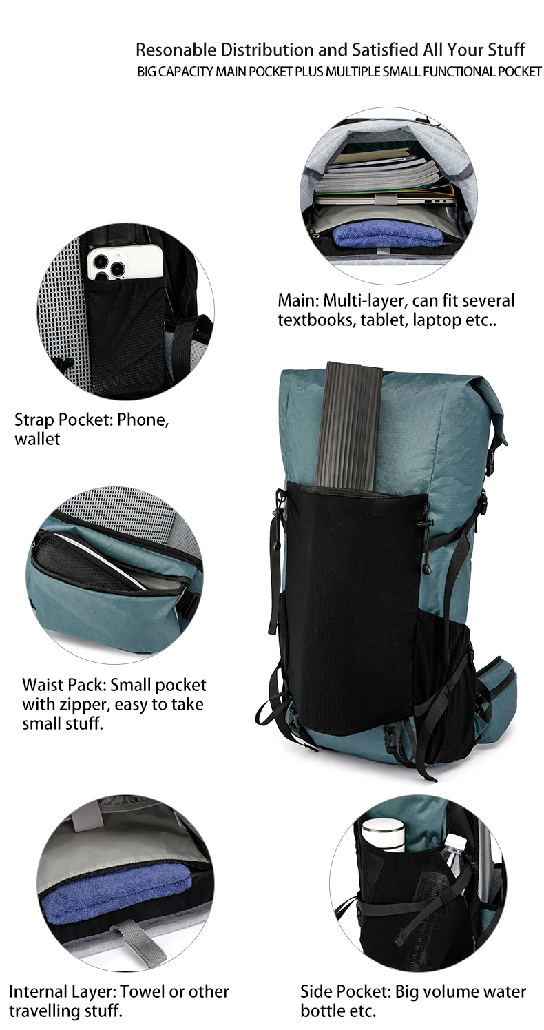 40L Outdoor Hiking Camping Backpack Large Capacity Waterproof Climbing Bag Travel Equipment Men Women's 2024 New Backpack