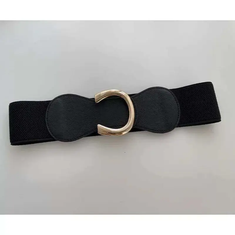 Women Wide Elastic Waist Belt for Dress Ladies Stretch Belt Plus Size with Gold Big Buckle