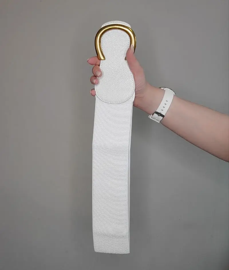 Women Wide Elastic Waist Belt for Dress Ladies Stretch Belt Plus Size with Gold Big Buckle
