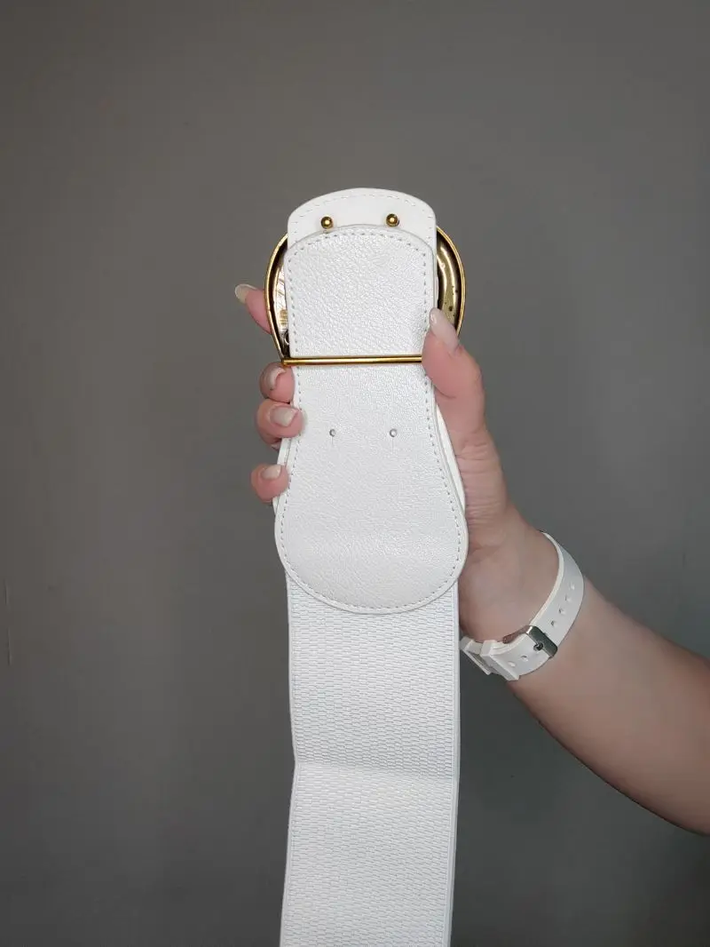 Women Wide Elastic Waist Belt for Dress Ladies Stretch Belt Plus Size with Gold Big Buckle