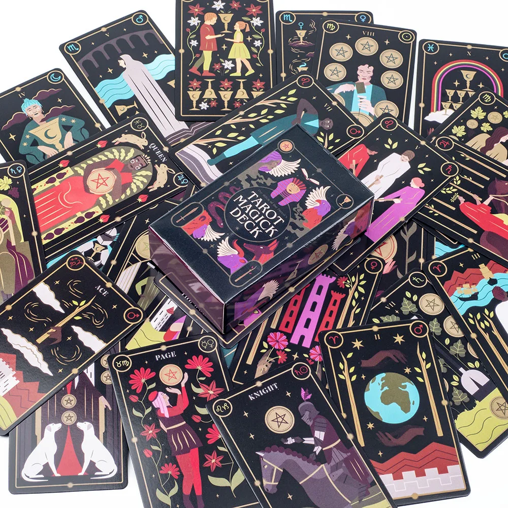 Tarot Magick Deck with Guidebook Color Edged Cards Fate Divination FortuneTelling Card Games Party Board Game 10.3x6.1cm