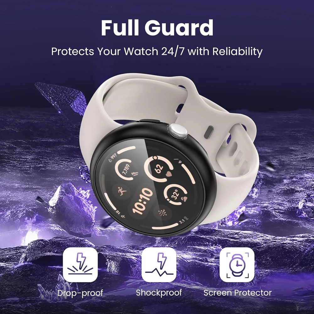 Tempered Glass+Case For Google Pixel Watch 3 41mm 45mm Hard PC All-Around Bumper Screen Protector Cover for Google Pixel Watch 2