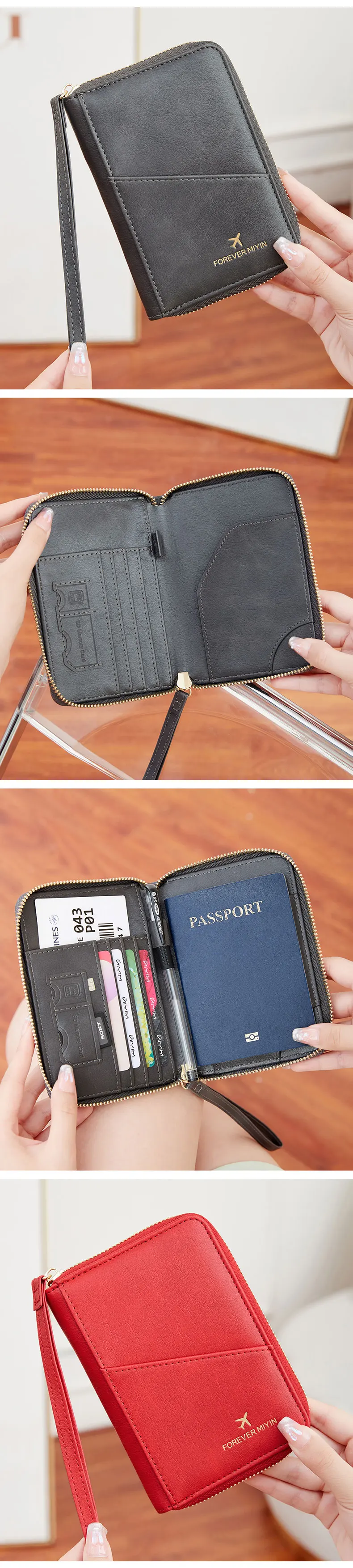 MIYIN RFID Anti-Theft Passport Wallet PU Leather Travel Zipper Men's and Women's Passport Bags Multifunctional Passport Clip