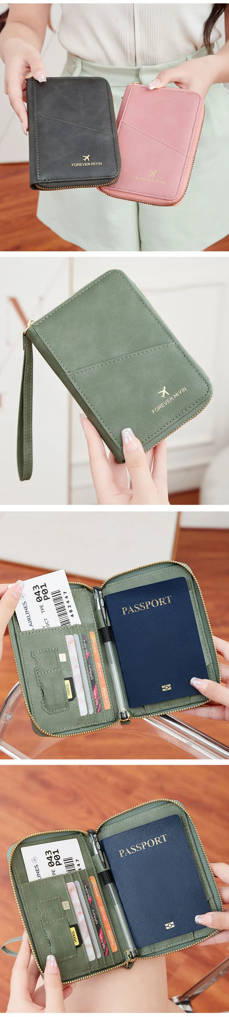 MIYIN RFID Anti-Theft Passport Wallet PU Leather Travel Zipper Men's and Women's Passport Bags Multifunctional Passport Clip