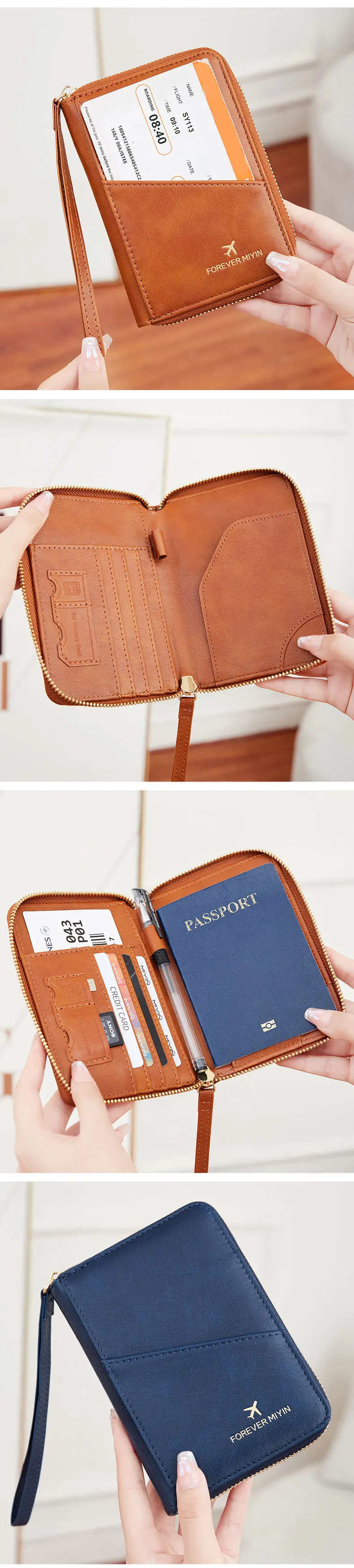 MIYIN RFID Anti-Theft Passport Wallet PU Leather Travel Zipper Men's and Women's Passport Bags Multifunctional Passport Clip