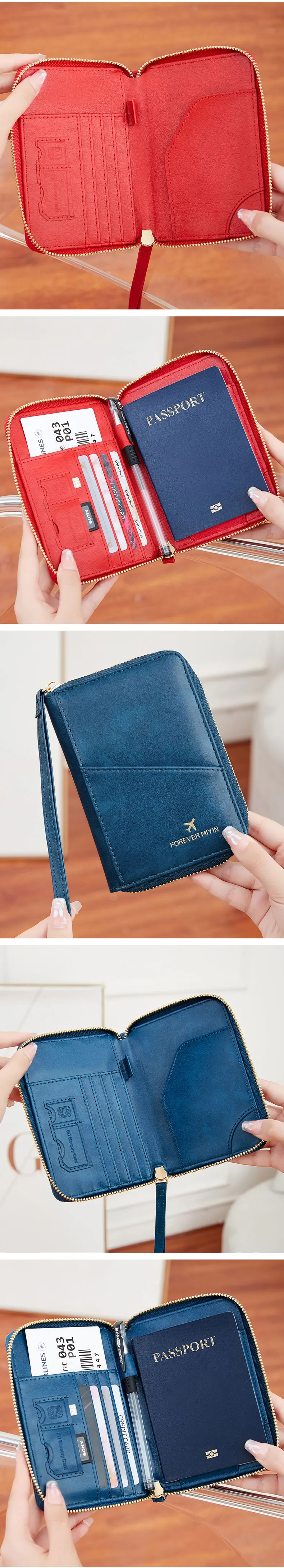 MIYIN RFID Anti-Theft Passport Wallet PU Leather Travel Zipper Men's and Women's Passport Bags Multifunctional Passport Clip
