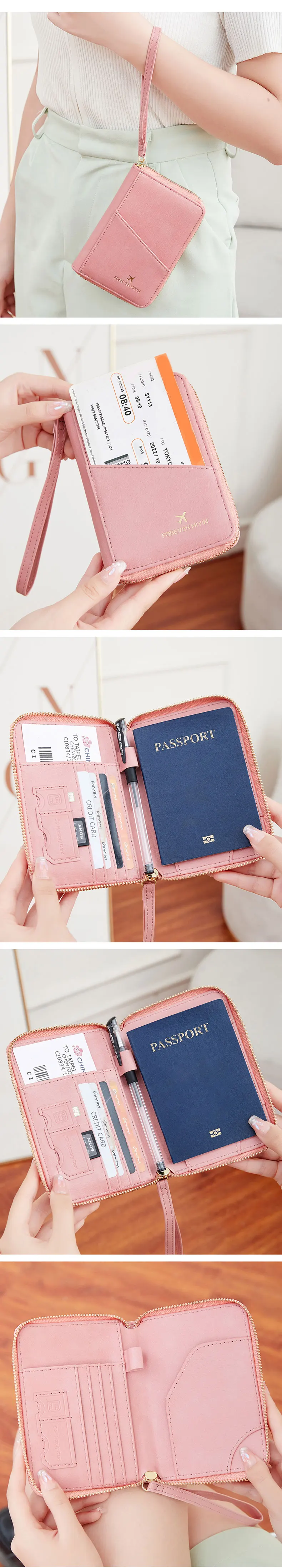 MIYIN RFID Anti-Theft Passport Wallet PU Leather Travel Zipper Men's and Women's Passport Bags Multifunctional Passport Clip