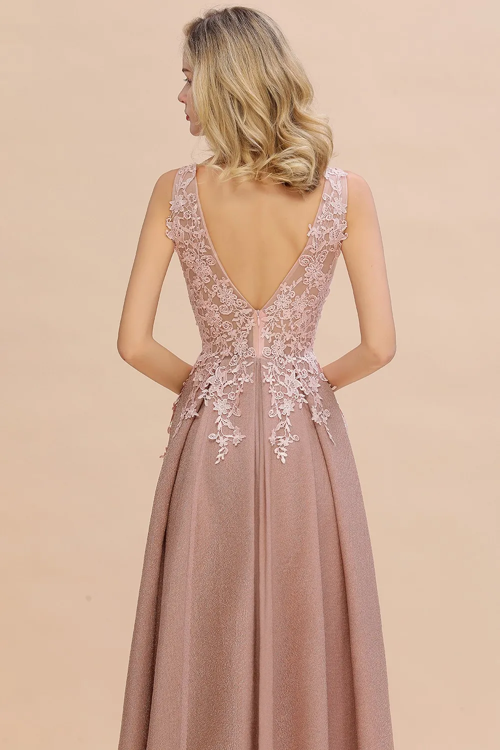 Dusty Pink Bridesmaid Dresses Appliques Lace V Neck Illusion Blue Burgundy Silver For Bride Wedding Party Prom Gowns Vestidos