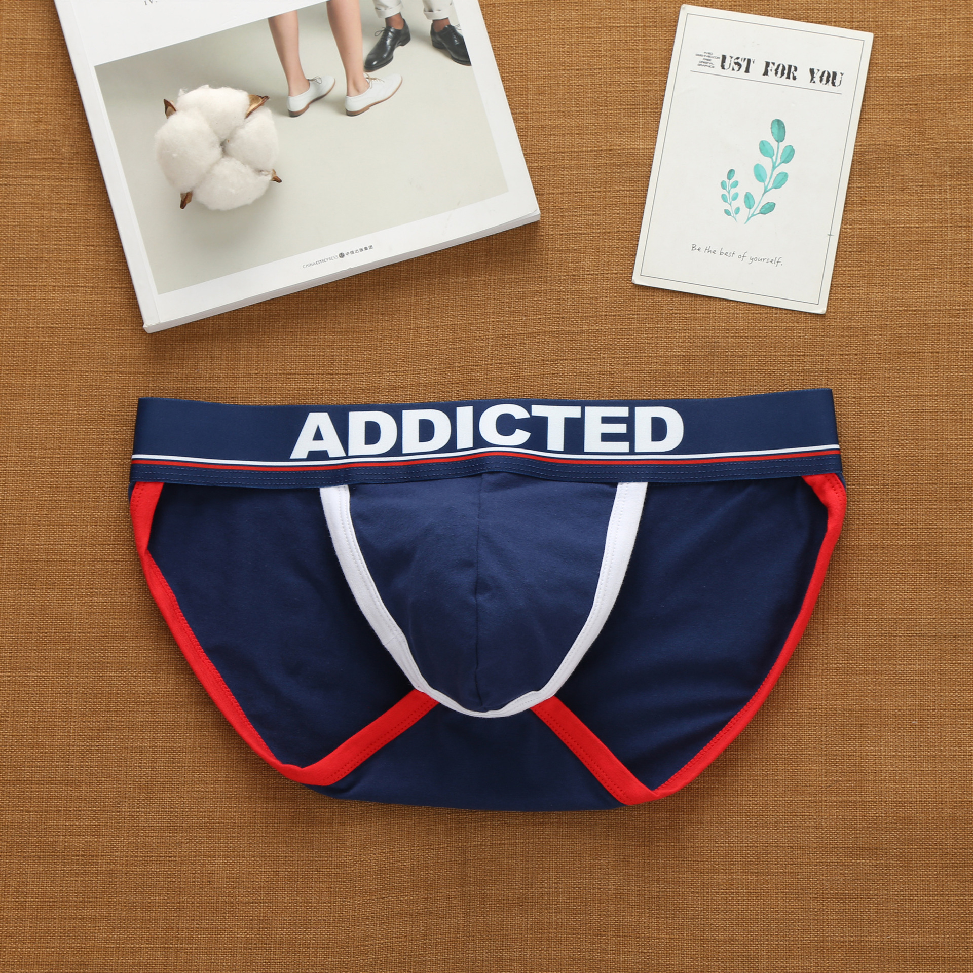 Addicted men's sexy underwear with high cross letters and low waist fashion loose cotton tide Korean briefs