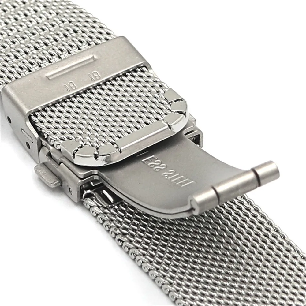 Mesh Milanese Loop Strap Stainless Steel Metal Quick Release Bracelet Double Press Butterfly Buckle Watch Band 18mm 20mm 22mm