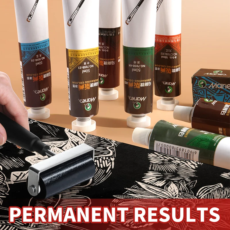 Marie's 6 Colors 50ml/1.69 oz Printmaking Inks,Oil-Based Printing Paint Linoleum Blocks on Paper Glue Board Wood,Wall for Adults