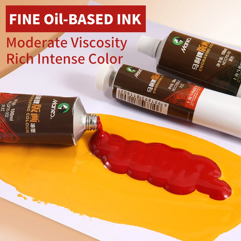 Marie's 6 Colors 50ml/1.69 oz Printmaking Inks,Oil-Based Printing Paint Linoleum Blocks on Paper Glue Board Wood,Wall for Adults
