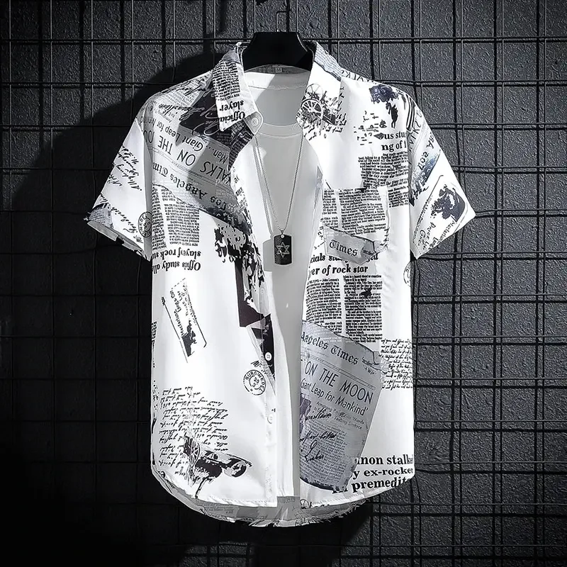 Men's Short sleeve Print Shirts Thin Beach Top Seaside Leisure Men's Essential Clothes