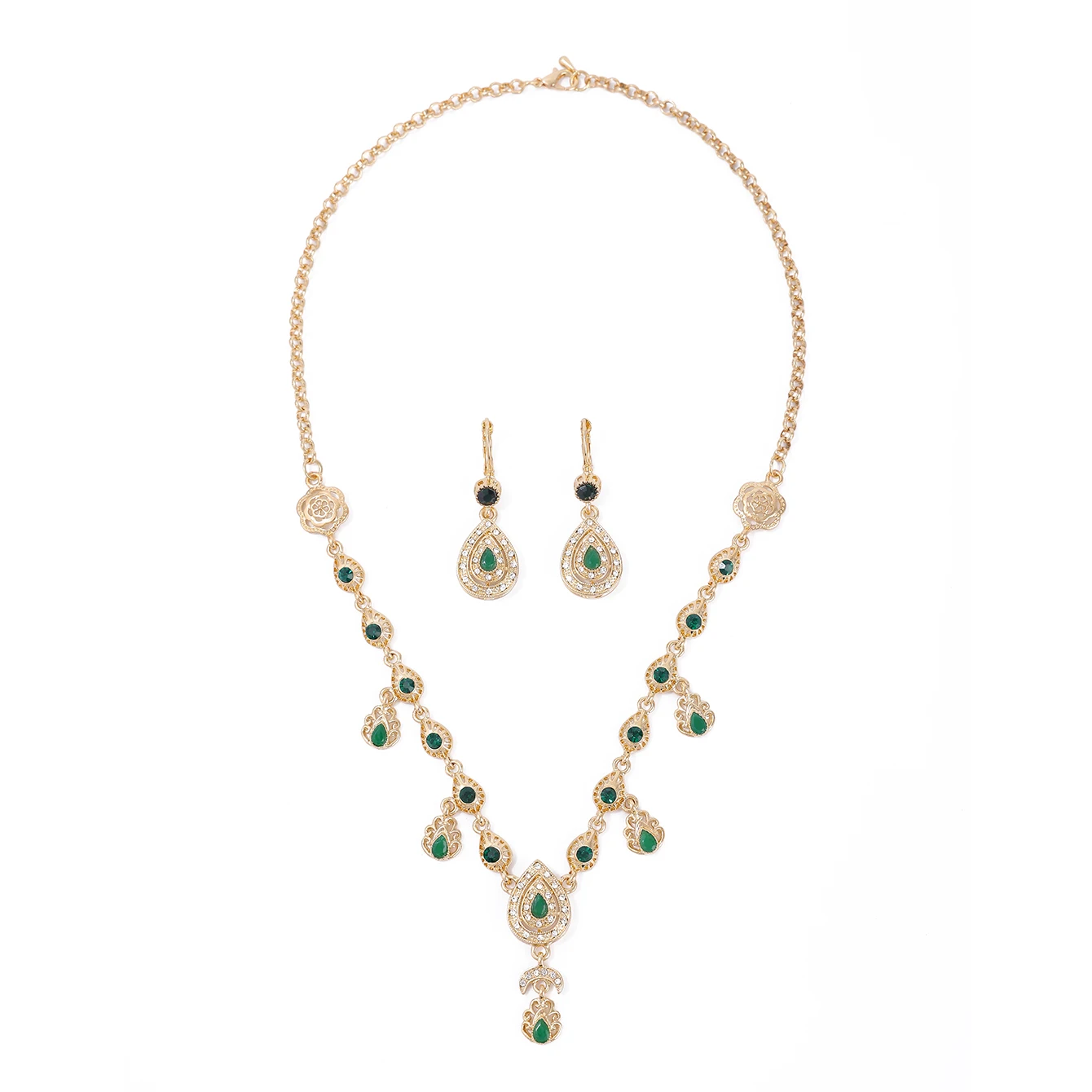 Middle Eastern Style Rhinestone Necklace Drop Earrings 2-Piece Bridal Jewelry Set