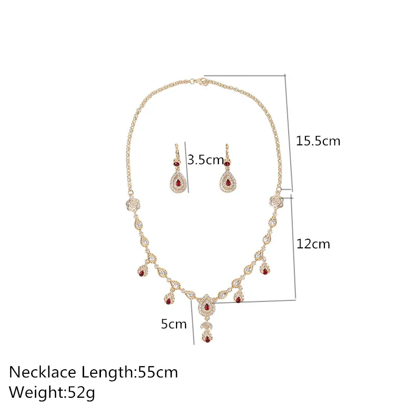 Middle Eastern Style Rhinestone Necklace Drop Earrings 2-Piece Bridal Jewelry Set