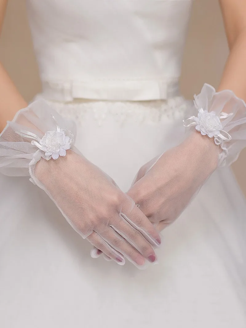 1 Pair Bride Gloves Elegant Bow Knot Pearl Pendant Short Gloves for Wedding Opera Dinner Party Elastic Satin Tea Party Gloves