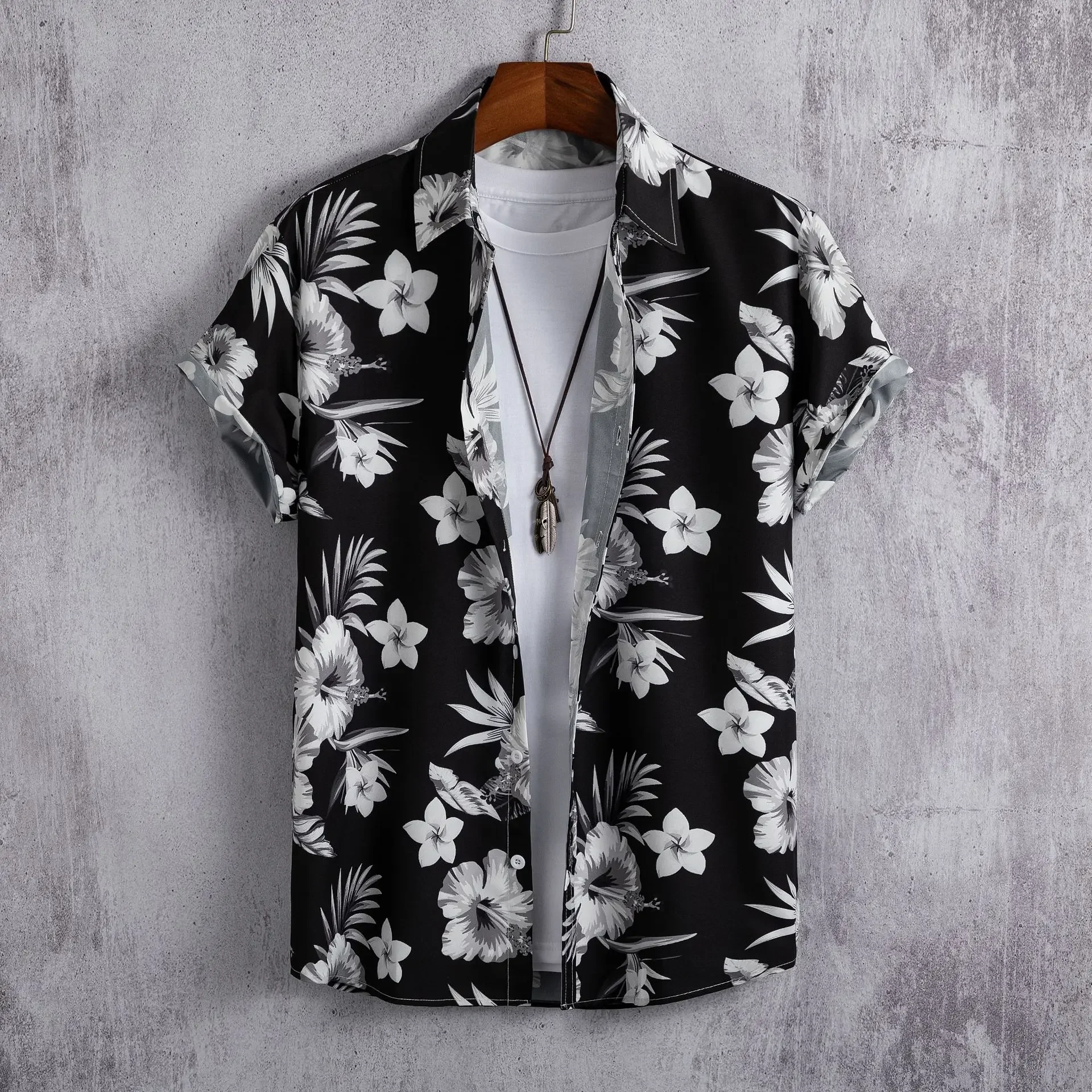 2023 Hawaiian Shirt Men Fashion Flower Geometric Printed Blouse Beach Single-breasted Short SleeveTops Holiday Men's Clothing