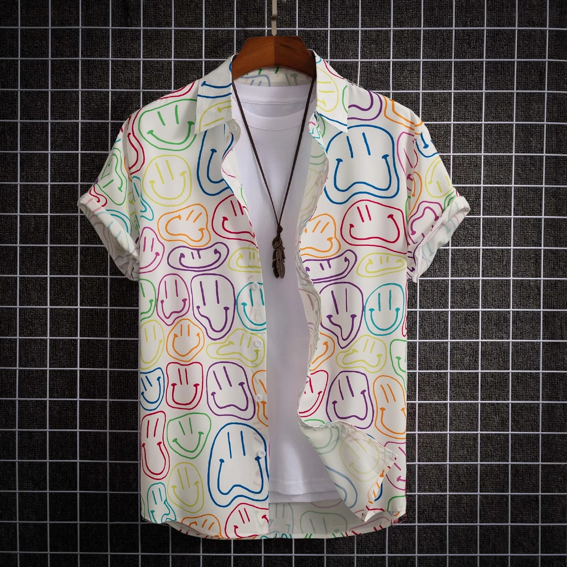 2023 Hawaiian Shirt Men Fashion Flower Geometric Printed Blouse Beach Single-breasted Short SleeveTops Holiday Men's Clothing