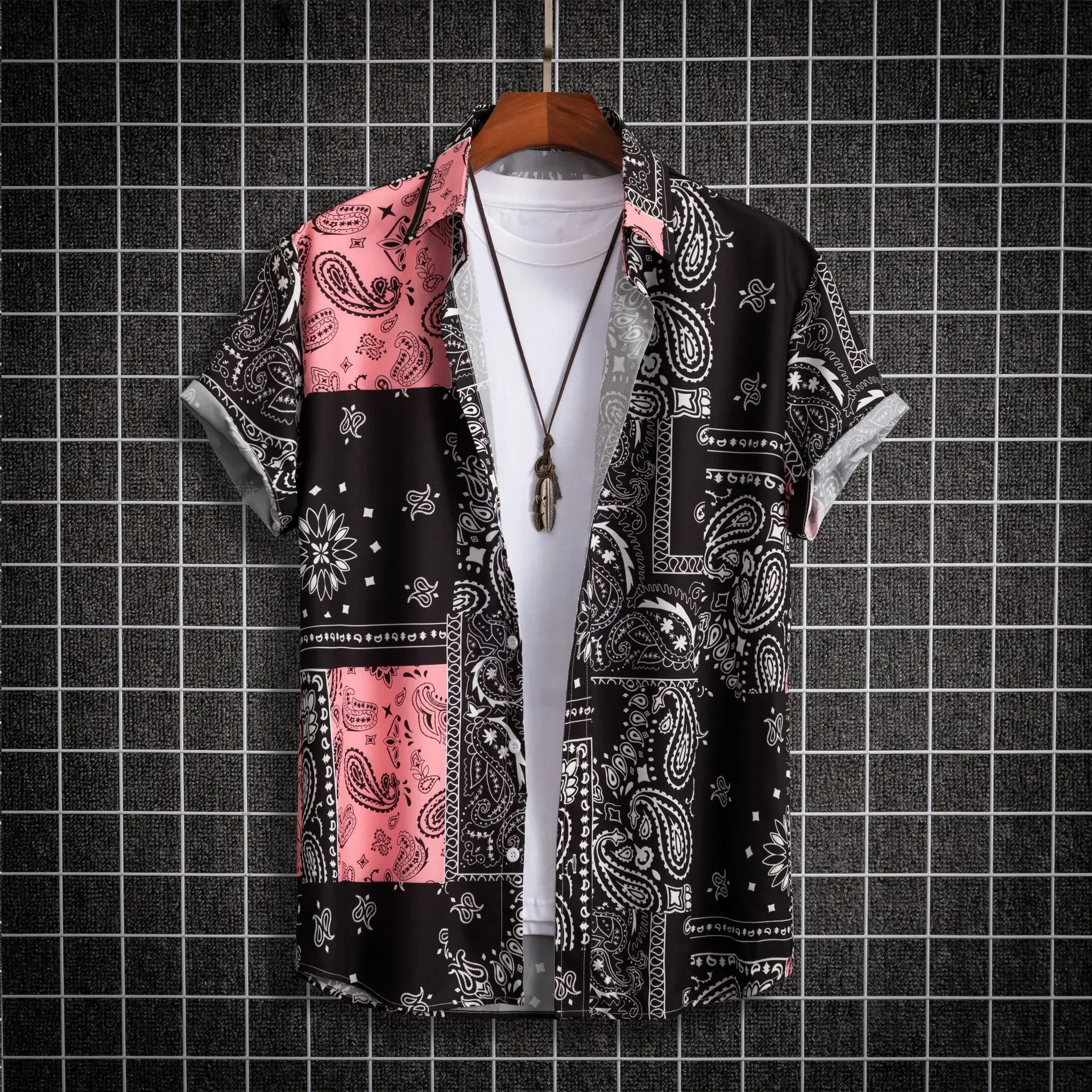 2023 Hawaiian Shirt Men Fashion Flower Geometric Printed Blouse Beach Single-breasted Short SleeveTops Holiday Men's Clothing