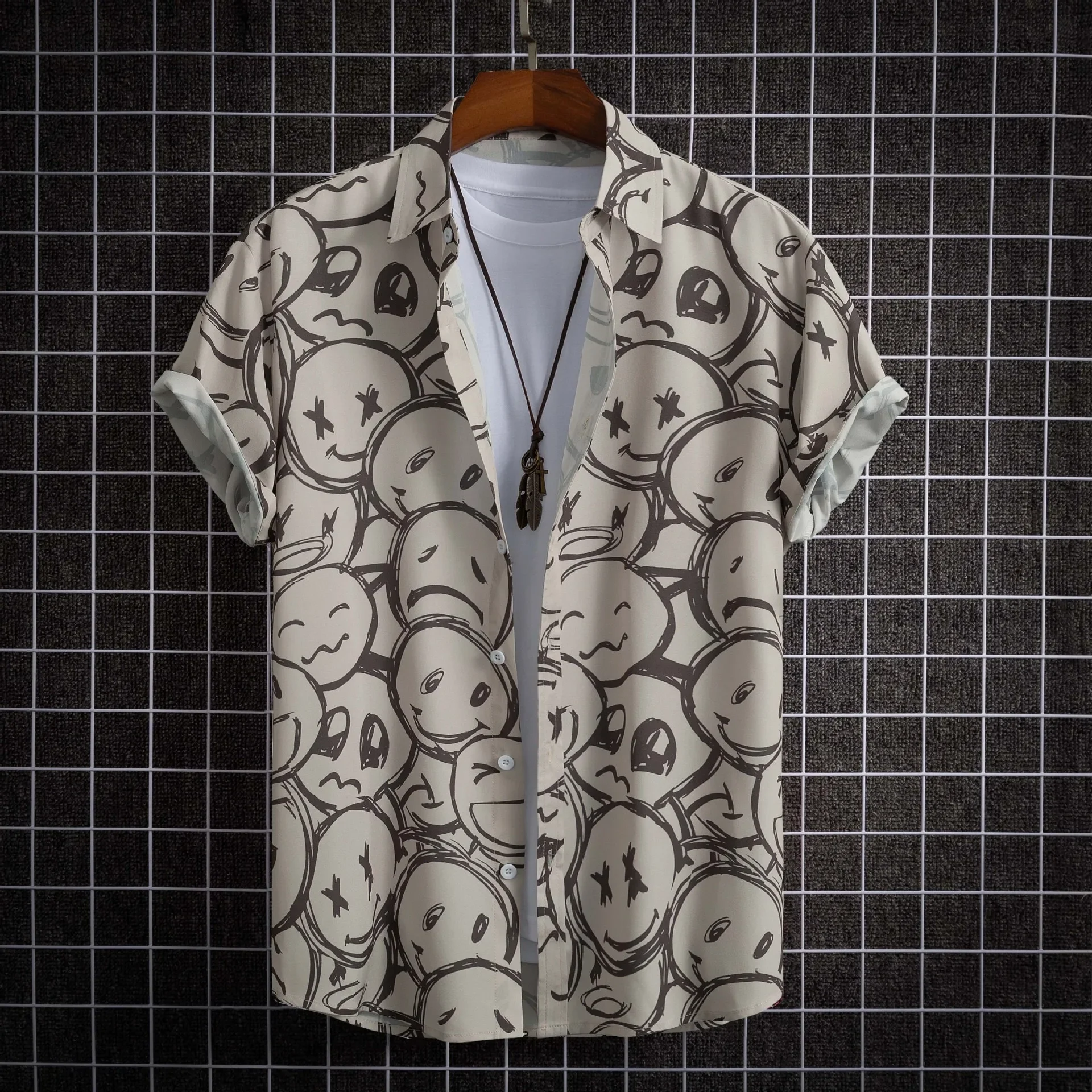 2023 Hawaiian Shirt Men Fashion Flower Geometric Printed Blouse Beach Single-breasted Short SleeveTops Holiday Men's Clothing