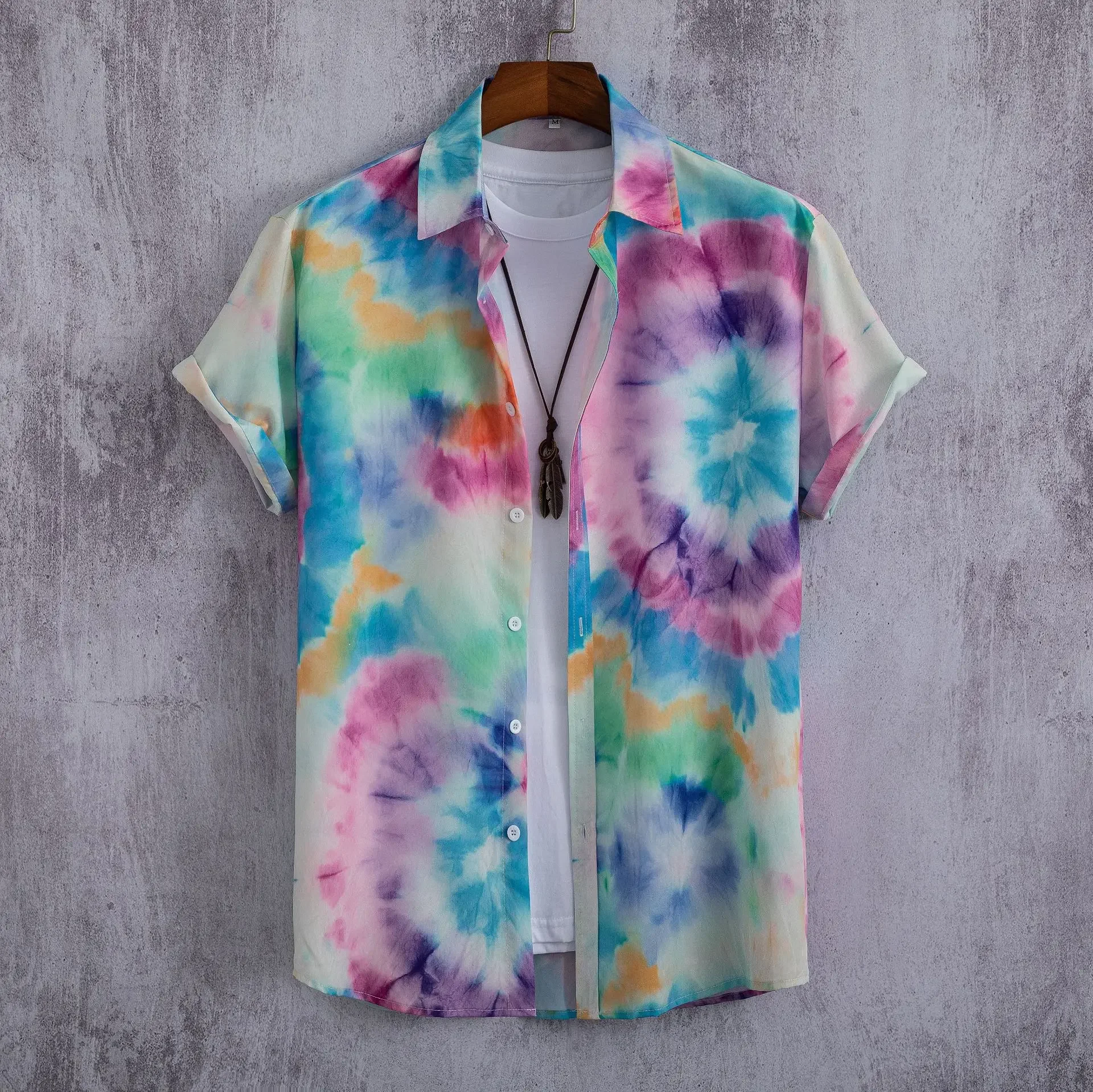 2023 Hawaiian Shirt Men Fashion Flower Geometric Printed Blouse Beach Single-breasted Short SleeveTops Holiday Men's Clothing