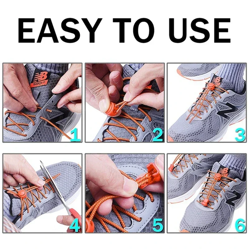 1Pair Elastic No-Tie Shoe Laces for Sneakers Quick Stretching Lock Lazy Laces Rubber Shoelace Round Shoestrings for Easy Adjustm
