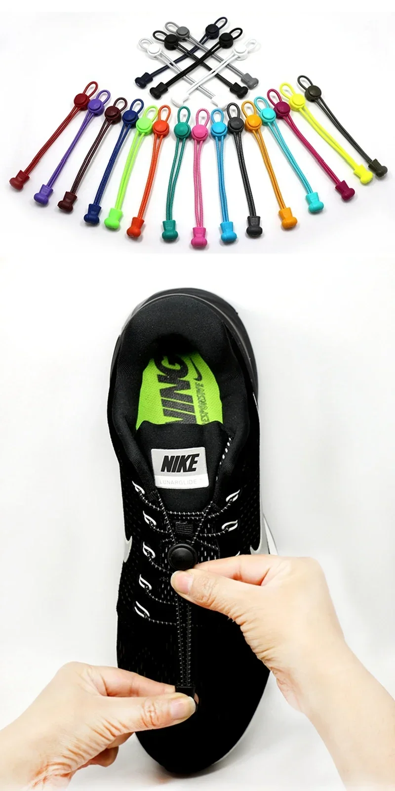 1Pair Elastic No-Tie Shoe Laces for Sneakers Quick Stretching Lock Lazy Laces Rubber Shoelace Round Shoestrings for Easy Adjustm