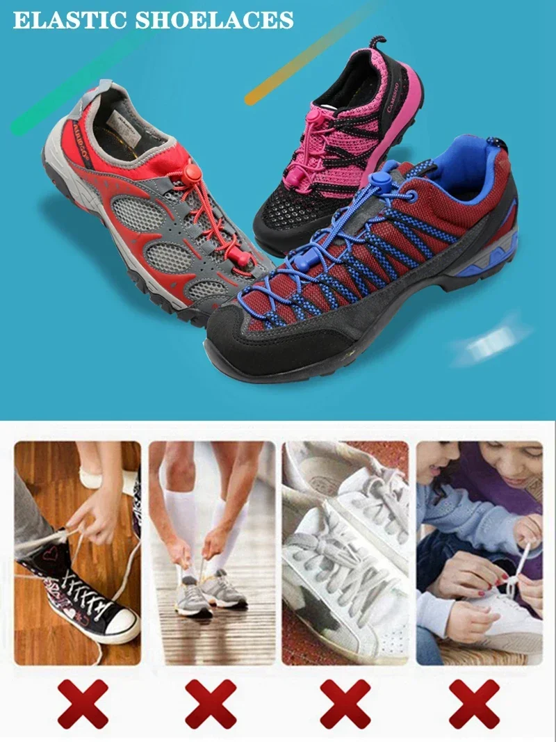 1Pair Elastic No-Tie Shoe Laces for Sneakers Quick Stretching Lock Lazy Laces Rubber Shoelace Round Shoestrings for Easy Adjustm