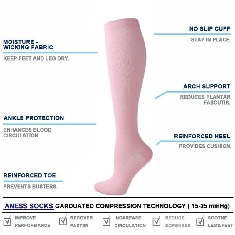19 Styles Compression Stocking Blood Circulation Promotion Slimming Compression Socks Anti-Fatigue Comfortable Solid Color Socks