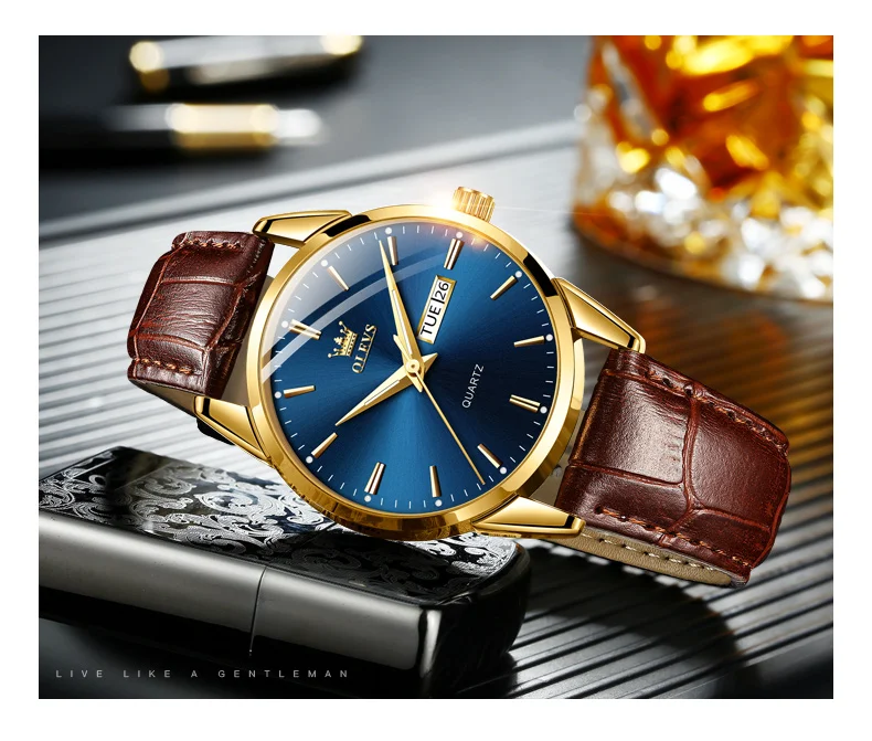 OLEVS Mens Quartz Watches Brand Luxury Casual Fashion Men's Watch For Gifts Breathable Leather Waterproof Luminous Wristwatch
