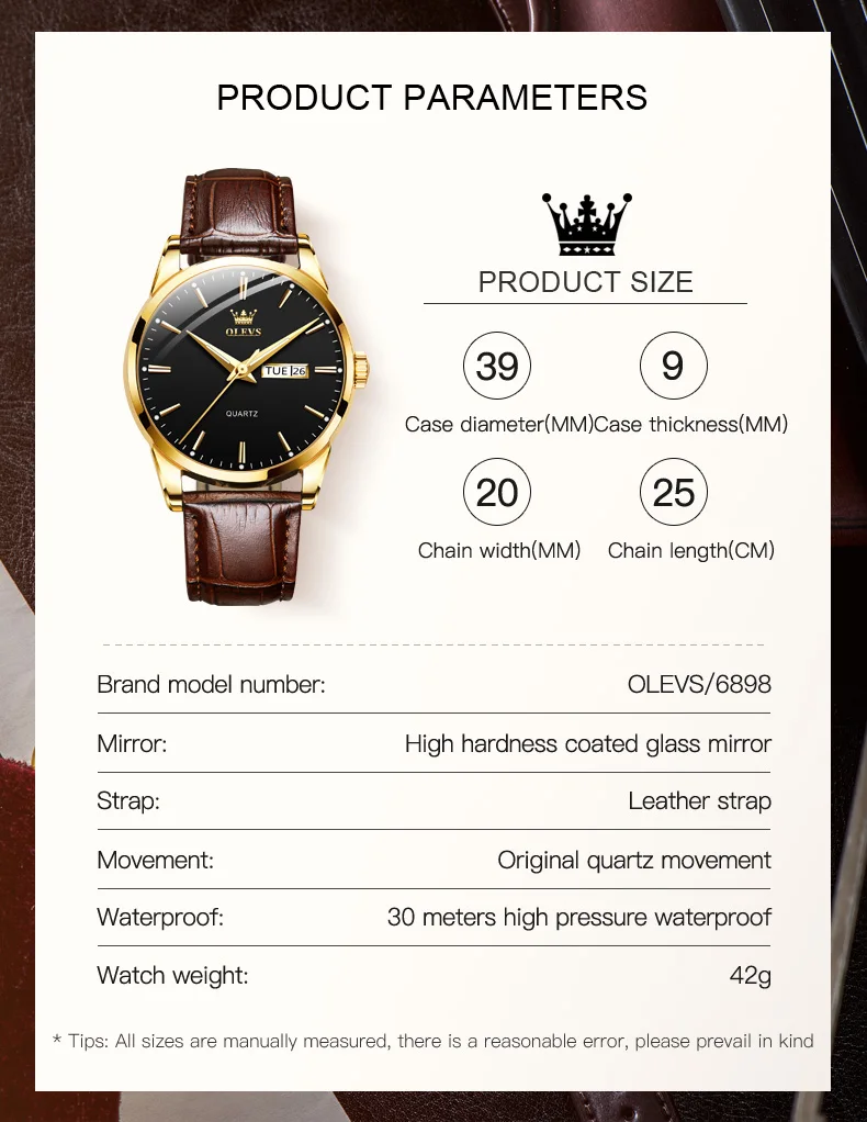 OLEVS Mens Quartz Watches Brand Luxury Casual Fashion Men's Watch For Gifts Breathable Leather Waterproof Luminous Wristwatch