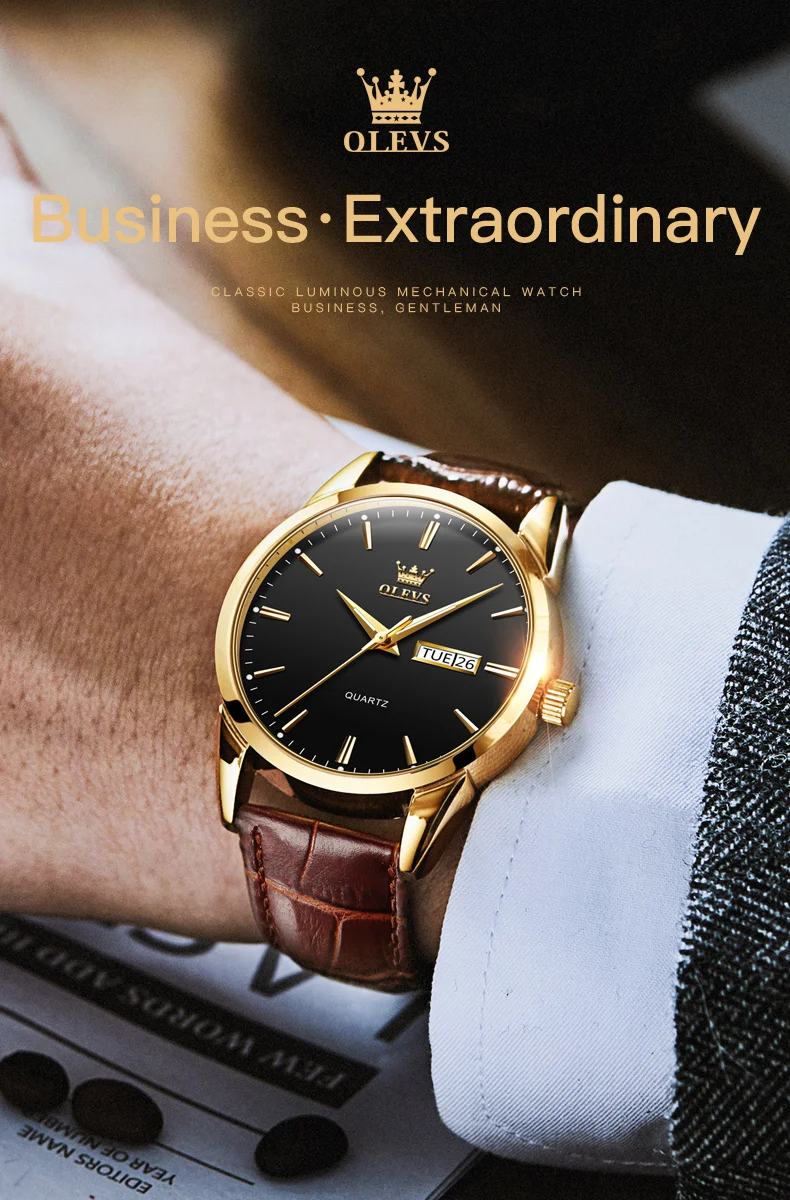 OLEVS Mens Quartz Watches Brand Luxury Casual Fashion Men's Watch For Gifts Breathable Leather Waterproof Luminous Wristwatch