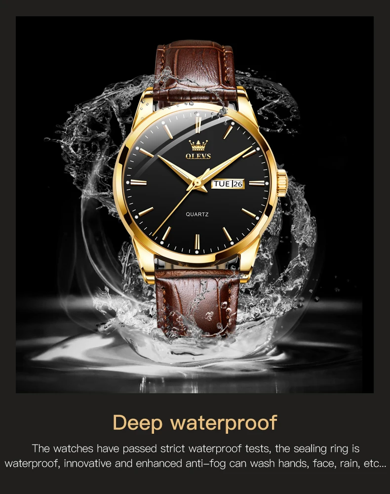 OLEVS Mens Quartz Watches Brand Luxury Casual Fashion Men's Watch For Gifts Breathable Leather Waterproof Luminous Wristwatch