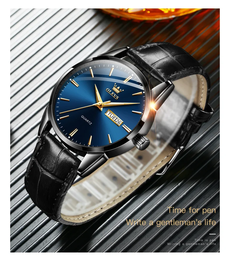 OLEVS Mens Quartz Watches Brand Luxury Casual Fashion Men's Watch For Gifts Breathable Leather Waterproof Luminous Wristwatch