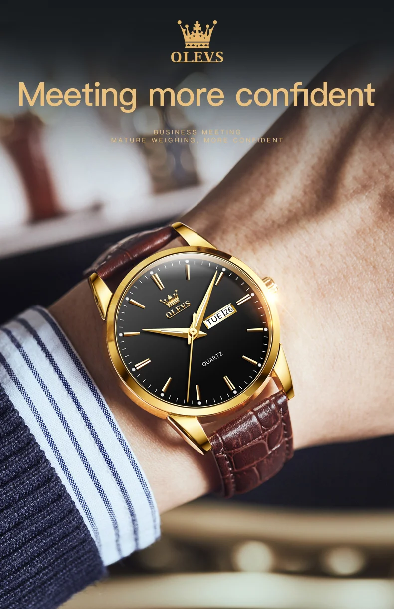 OLEVS Mens Quartz Watches Brand Luxury Casual Fashion Men's Watch For Gifts Breathable Leather Waterproof Luminous Wristwatch