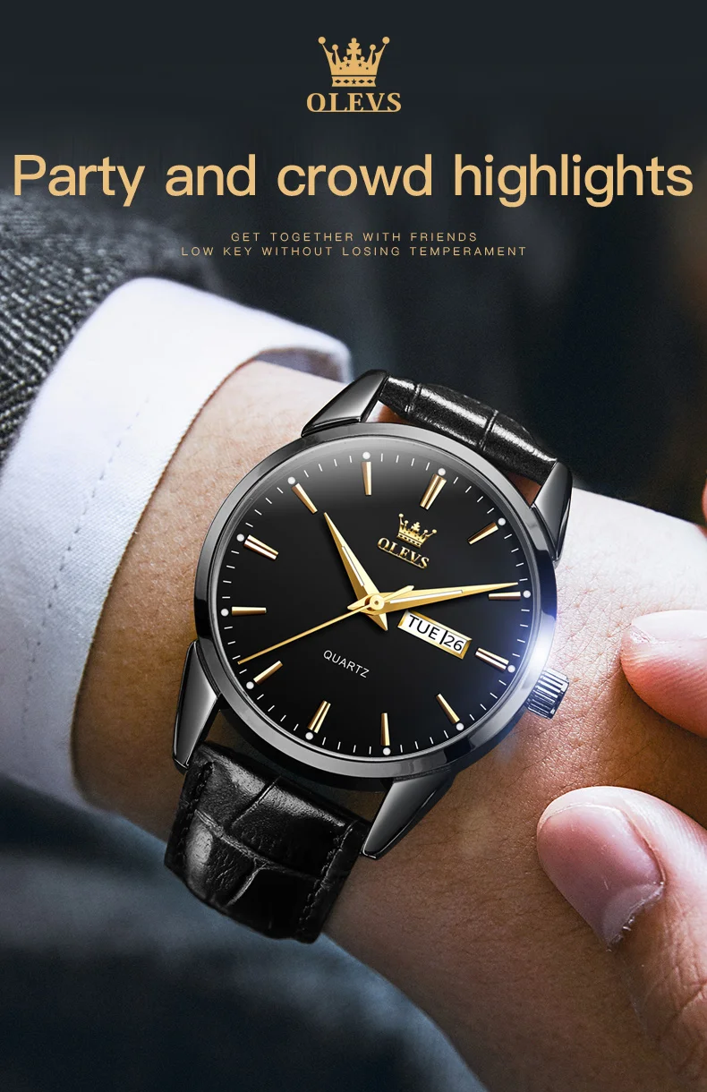 OLEVS Mens Quartz Watches Brand Luxury Casual Fashion Men's Watch For Gifts Breathable Leather Waterproof Luminous Wristwatch