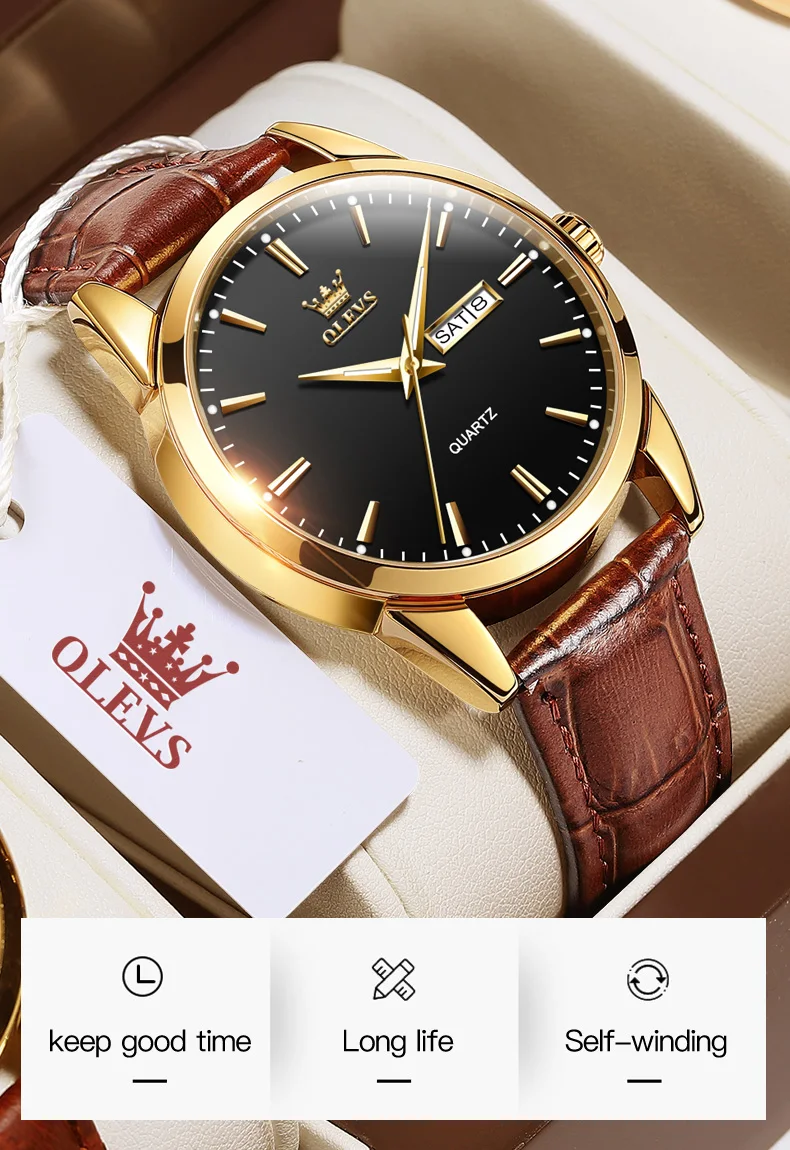 OLEVS Mens Quartz Watches Brand Luxury Casual Fashion Men's Watch For Gifts Breathable Leather Waterproof Luminous Wristwatch