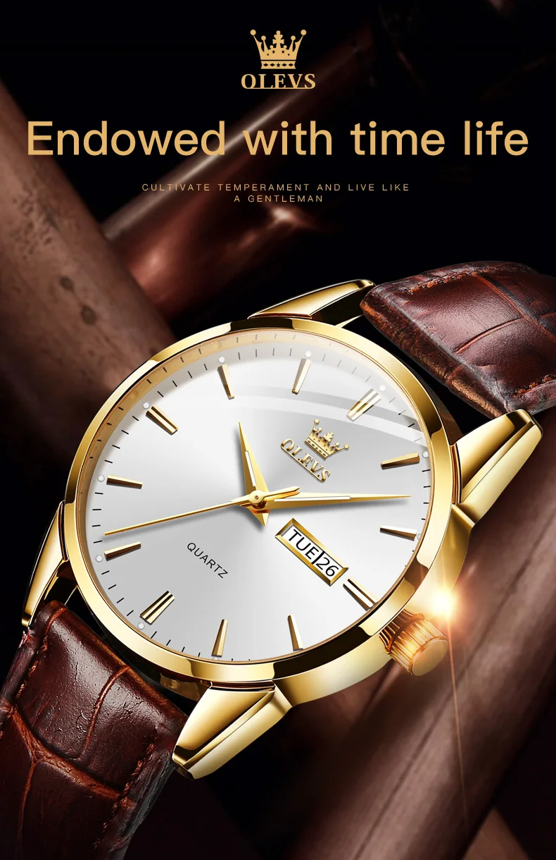 OLEVS Mens Quartz Watches Brand Luxury Casual Fashion Men's Watch For Gifts Breathable Leather Waterproof Luminous Wristwatch