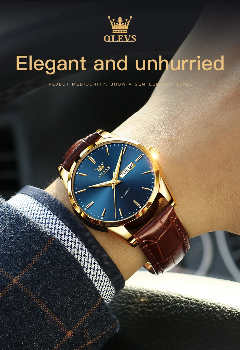 OLEVS Mens Quartz Watches Brand Luxury Casual Fashion Men's Watch For Gifts Breathable Leather Waterproof Luminous Wristwatch