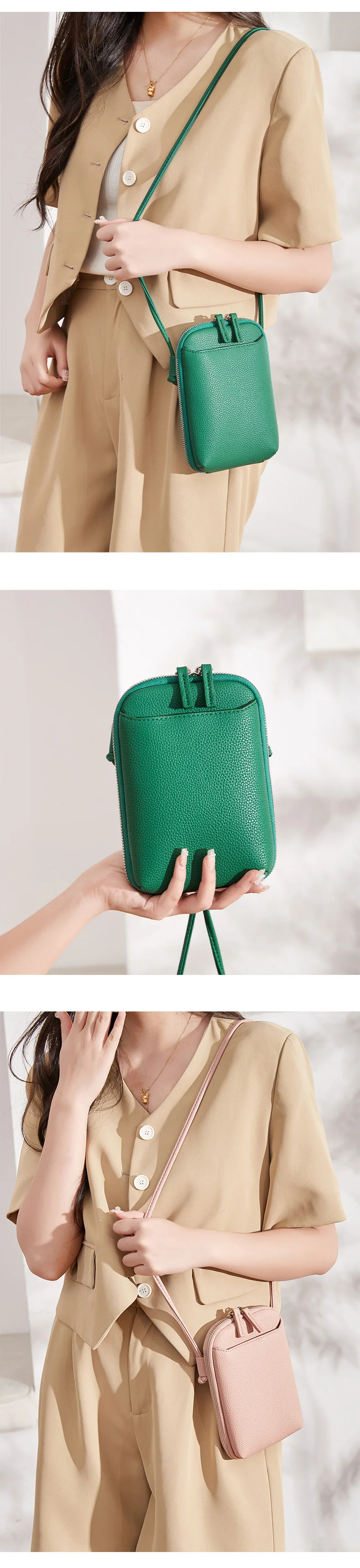 Classic solid color women's crossbody bag high-quality PU leather shoulder bag fashionableluxury large capacity mobile phone bag