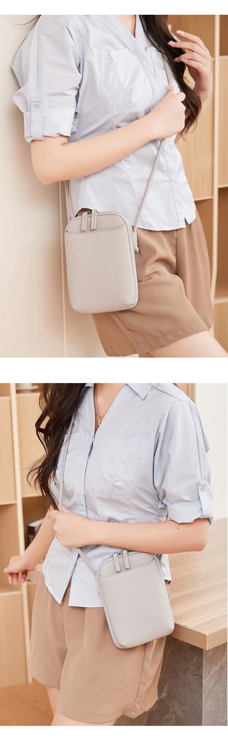 Classic solid color women's crossbody bag high-quality PU leather shoulder bag fashionableluxury large capacity mobile phone bag