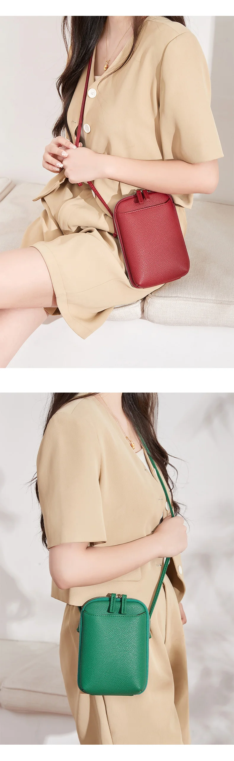 Classic solid color women's crossbody bag high-quality PU leather shoulder bag fashionableluxury large capacity mobile phone bag