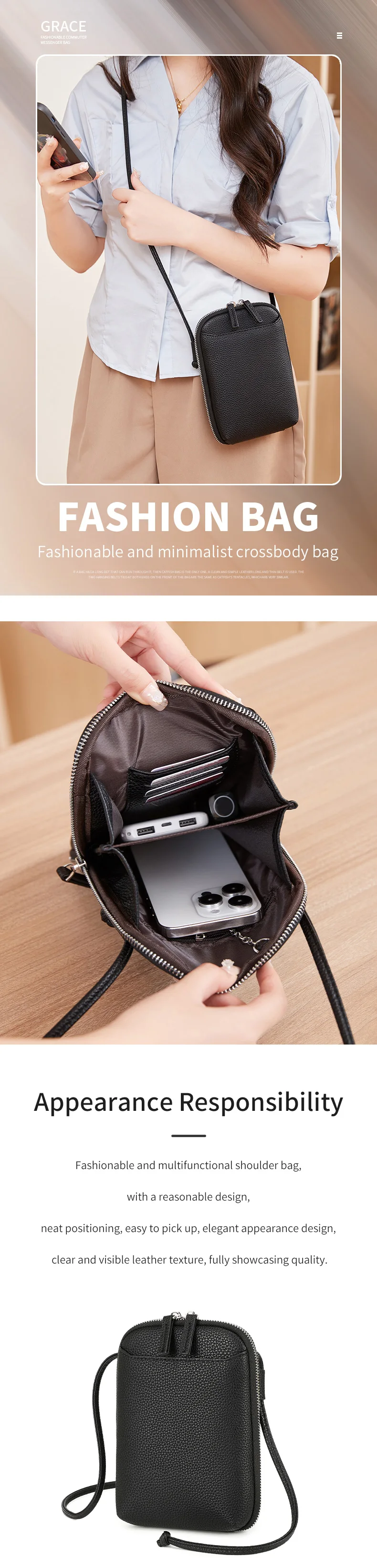 Classic solid color women's crossbody bag high-quality PU leather shoulder bag fashionableluxury large capacity mobile phone bag