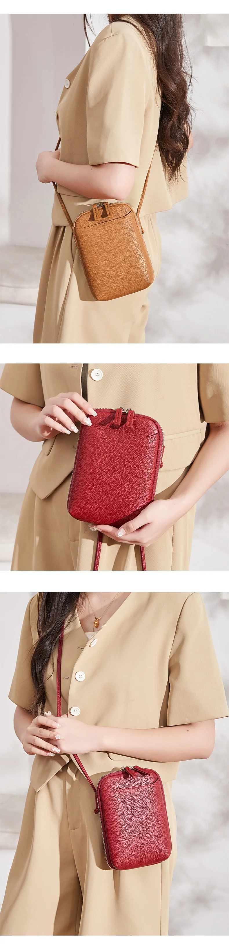 Classic solid color women's crossbody bag high-quality PU leather shoulder bag fashionableluxury large capacity mobile phone bag