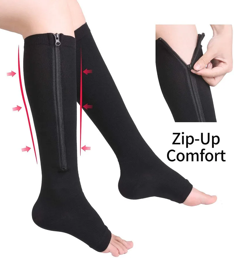 Compression Socks Men Women Knee Maternity High Zipper Socks Anti-Fatigue Stretchy Sox Outdoor Running Hiking Sports Socks YSZ01