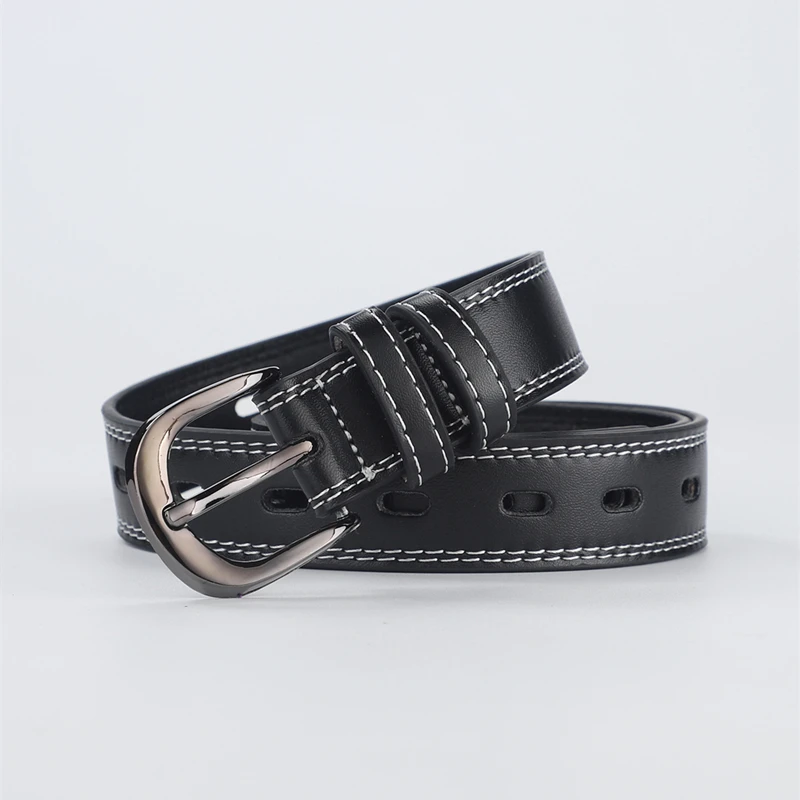 The whole body hollow belt men and women simple tie-in black jeans belt casual belt