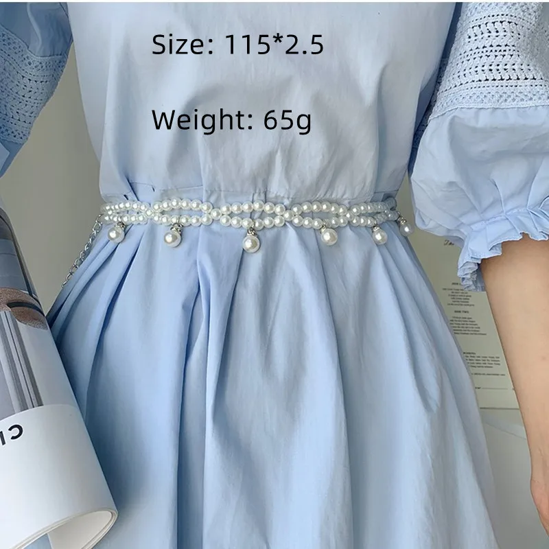 Large Pearl Waist Chain Women's Elastic Belt with Diamond Decoration All-match Skirt Fashion Casual Luxury Design Girdle Gothic