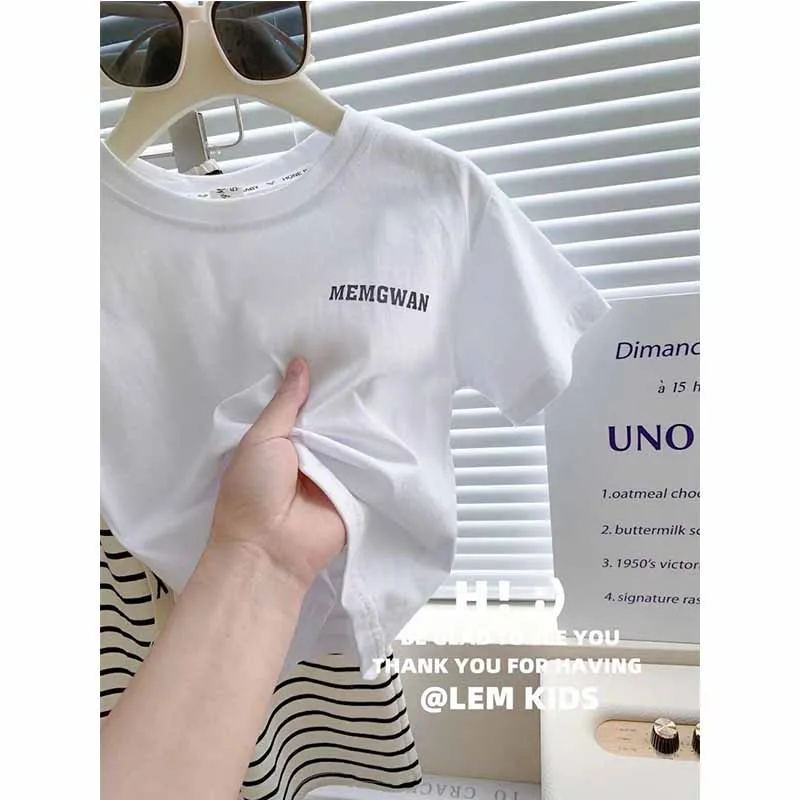 Baby Sets Girls Letters Short Sleeve Top Striped Wide Leg Pants 2 Pieces Summer New Children's Casual Fashion Suit 12M-8 Years