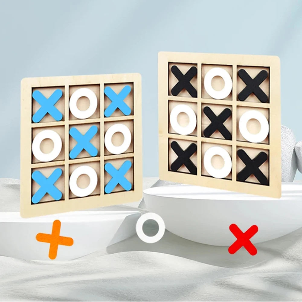 Wooden XO Tic Tac Toe Game Mini Chess Board Interaction Puzzle Training Montessori Educational Toys Gift for Kids Boy Girl