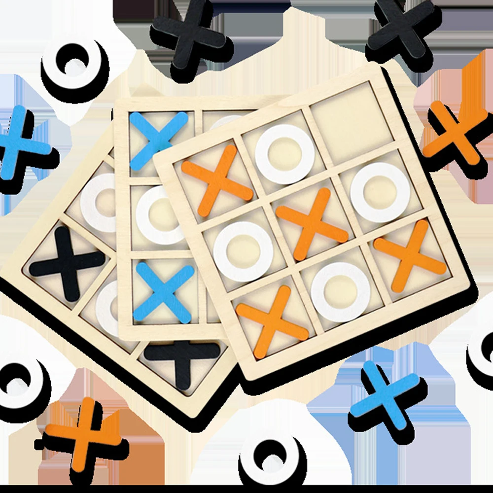 Wooden XO Tic Tac Toe Game Mini Chess Board Interaction Puzzle Training Montessori Educational Toys Gift for Kids Boy Girl